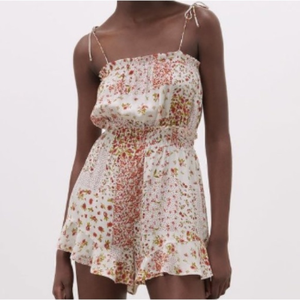 Zara Cherry /Floral Patchwork Print Romper NWT